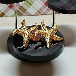 Vintage Fashion Costume Jewelry Metal Gold Tone Starfish Earrings #71W